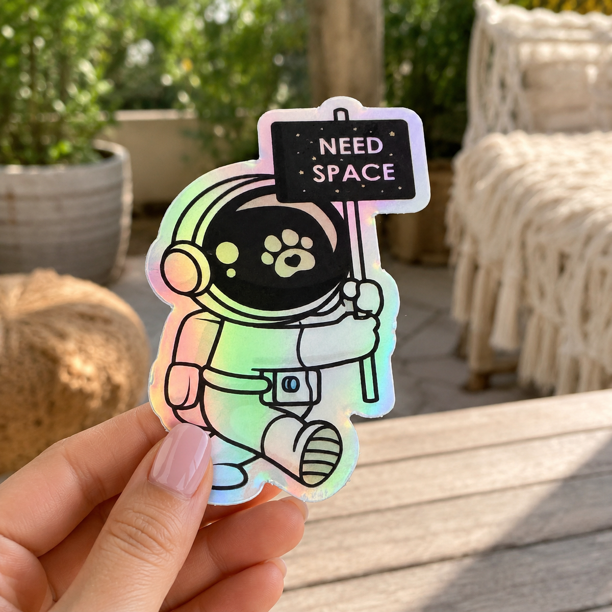 Need Space Holographic Astronaut Sticker